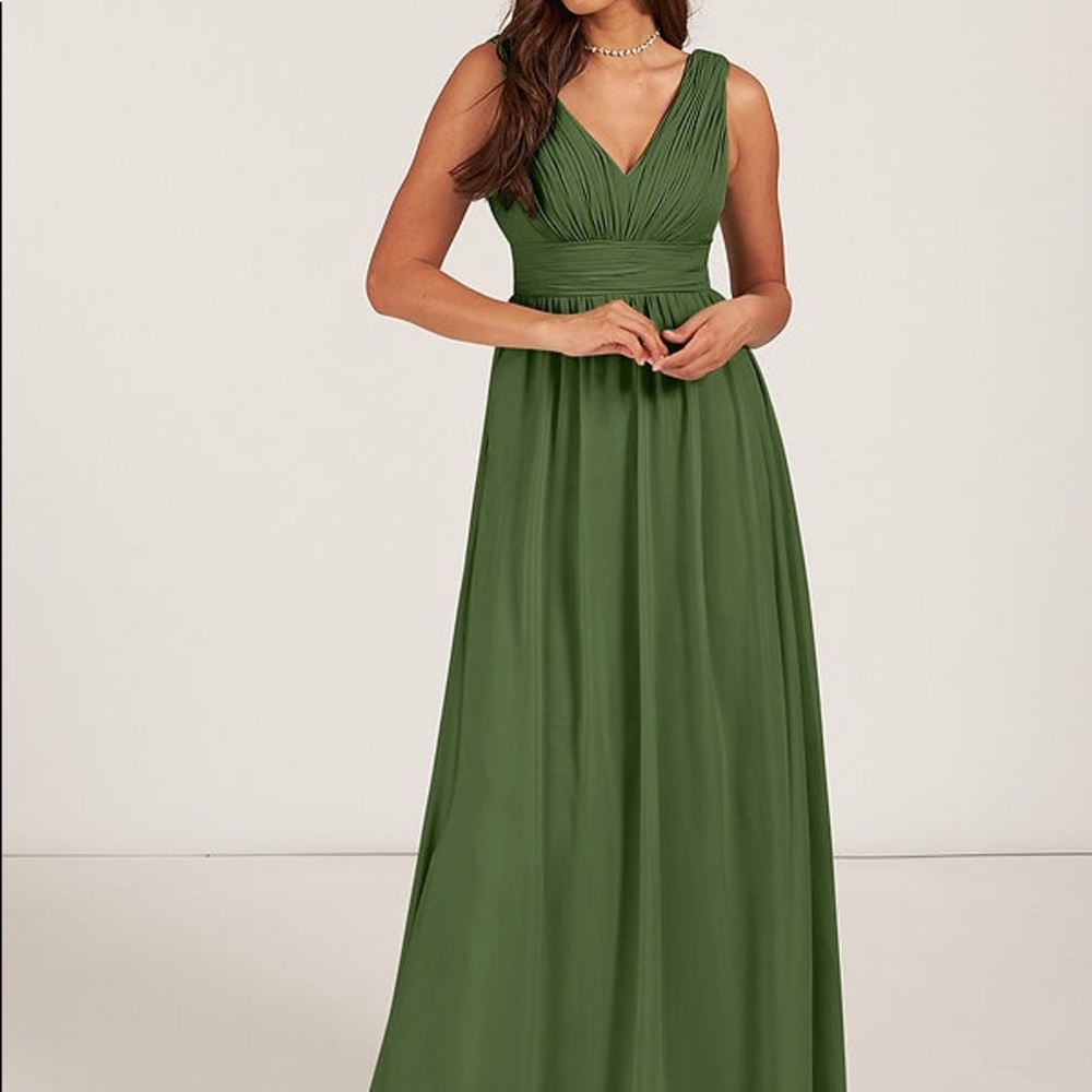 Azazie Chaney Bridesmaid Dress: Olive Green Size 2